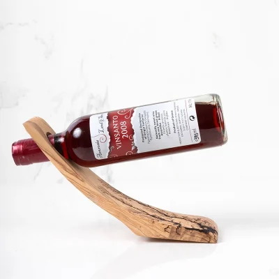 Olive wood wine bottle holder with pyrography (Single)