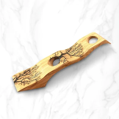 Olive wood wine bottle holder with pyrography (Double)