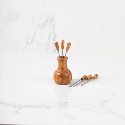 Olive Wood Vase With Forks